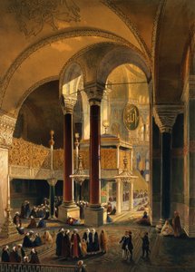 Hagia Sophia, tablica 8: Galeria Cesarska i pudełko, rytowane przez Louisa Haghe (1806-1885) wydane w 1852 r.