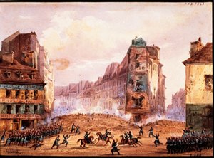 Scena z rewolucji 1848, Kultura Barykada przy ulicy Sainte Catherine w lutym, autor: Gobaut, Francja autorstwa Gaspard Gobaut