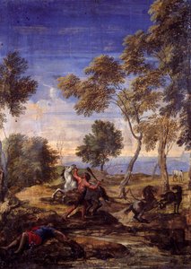 Wiejska bitwa centaurów (olej na płótnie) autorstwa Gaspard Poussin (school of) Dughet