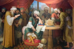 Harun Al Rashid w swoim namiocie z mędrcami ze wschodu autorstwa Gaspare Landi