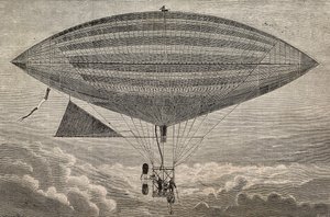 Balon elektryczny ze śmigłem, prototyp autorstwa Gastona (18473-1899) i Alberta Tissandiera (1839-1906), Paryż, Francja, rycina z L