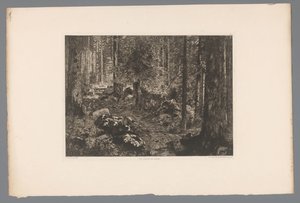 Boslandschap Jodła Doubów (tytuł na obiekcie) Francja etsen uit 1876 (tytuł serii) Akwaforta w 1876 (tytuł serii) autorstwa Gaston Coindre