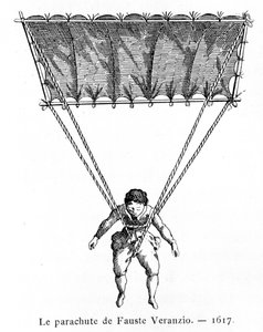 Spadochron Fausta Veranzio, 1617, 1887. autorstwa Gaston Tissandier