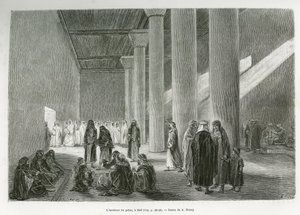 Wewnątrz pałacu emira Muhammada Ibn Abdullaha Al Rashida (1872-1897), w Hail, Arabia Saudyjska. Grawer G.Vuillier, ilustrujący historię „”Pelerinage au Nedjed, kolebka rasy arabskiej””, autorstwa Lady Anny Blunt, w latach 1878-1879, opublikowany w Tour du 