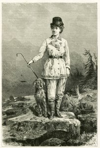 Portret Madame Marie De Ujfalvy-Bourdon, w stroju podróżnym, z psem, poślubiona etnologowi językoznawcy i odkrywcy Charlesowi Eugene