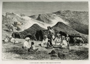 Nezla (krewna) mojego przewodnika. Grawer G.Vuillier, dla zilustrowania algierskiej Sahary, autorstwa V.Largeau, w latach 1874-1878, opublikowany w Tour du monde, pod kierunkiem Edouarda Chartona (1807-1890) autorstwa Gaston Vuillier