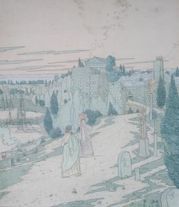 Ulisses spotyka boginię Minerwę przebraną za dziewczynę z dzbanem, ilustracja z księgi 6 Odysei, przekład Lecomte de l