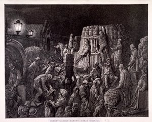 „Targ Covent Garden – wczesny poranek”, 1872 r. autorstwa Gauchard Brunier