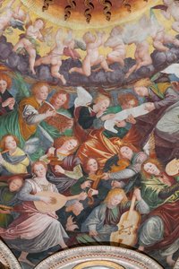 Fragment Wniebowzięcia Najświętszej Maryi Panny, zwany „Chór aniołów grających muzykę”, Kopuła transeptu, z 1534 r. (fresk) autorstwa Gaudenzio Ferrari