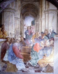 Rozmowa Jezusa z lekarzami w Świątyni. Fresk Gaudenzio Ferrari (1475 - 1546), kościół Santa Maria delle Grazie, Varallo. autorstwa Gaudenzio Ferrari