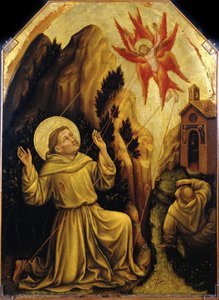 Św. Franciszek - Św. Franciszek otrzymujący Stygmat par Gentile da Fabriano (ok. 1370-1427). Tempera na desce, format: 87x64, ok.1420, Fundacja Magnani Rocca, Mamiano di Traversetolo