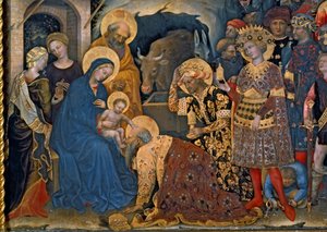Adoracja Trzech Króli, fragment Matki Boskiej z Dzieciątkiem z trzema królami, 1423 tempera na panelu