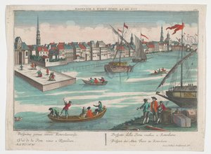 Widok na Ooster Oude Hoofdpoort w Rotterdamie Prospect des Alten Thors zu Rotterdam (tytuł na obiekcie) Rotterdam (tytuł serii) autorstwa Georg Balthasar Probst