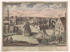 Widok na Bramę Schalkwijker w Haarlem Prospect bey der Scalwecker Port zu Harlem (tytuł na obiekcie) Haarlem (tytuł serii) autorstwa Georg Balthasar Probst