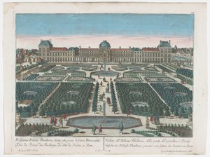 Widok na Palais des Tuileries w Paryżu widziany z Jardin des Tuileries Gesicht des Pallasts Thuilleries genannt, von seiten des Gartens zu Paris (tytuł na obiekcie) Paryż (tytuł serii)