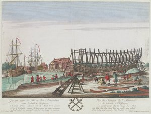 Widok na stocznię Admiralicji Zelandii we Vlissingen w 1779 roku. Litografia (36,3x49,1 cm), rycina wykonana przez Leizela na podstawie rysunku Georga Balthasara Probsta (1732-1801). autorstwa Georg Balthasar Probst