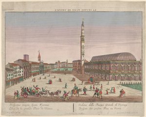 Widok na Piazza dei Signori w Vicenzy z zaprzęgami konnymi i figurami ..., ca. 1750-1801. autorstwa Georg Balthasar Probst
