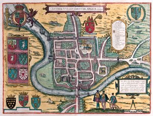 Chester - Wielka Brytania, w "Civitates Orbis Terrarum" Georga Brauna, Kolonia 1617 r. autorstwa Georg Braun