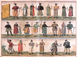 Kostiumy dla mężczyzn i kobiet - w "Civitates Orbis Terrarum" Georga Brauna, Kolonia 1617 r. autorstwa Georg Braun