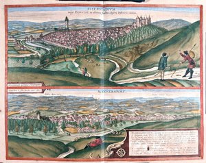 Eisenstadt, Niemcy - Mannersdorf, Austria - w "Civitates Orbis Terrarum" Georga Brauna, Kolonia 1617 r. autorstwa Georg Braun
