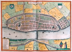 Kampen i rzeka Ysel, Holandia - w "Civitates Orbis Terrarum" Georga Brauna, Kolonia 1617 r. autorstwa Georg Braun