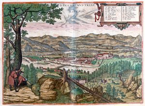Lintz, Austria - w "Civitates Orbis Terrarum" Georga Brauna, Kolonia 1617 r. autorstwa Georg Braun