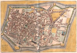 Lucca, Włochy - w "Civitates Orbis Terrarum" Georga Brauna, Kolonia 1617 r. autorstwa Georg Braun