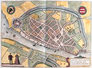 Slusa, Holandia - w "Civitates Orbis Terrarum" Georga Brauna, Kolonia 1617 r. autorstwa Georg Braun