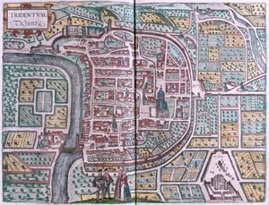 Trydent, Włochy - w "Civitates Orbis Terrarum" Georga Brauna, Kolonia 1617 r. autorstwa Georg Braun