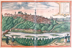Znojmo (Morawy), Republika Czeska - w "Civitates Orbis Terrarum" Georga Brauna, Kolonia 1617 r. autorstwa Georg Braun