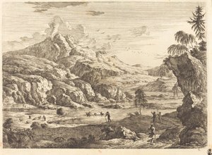 Górzysty krajobraz z postaciami autorstwa Georg Eisenmann