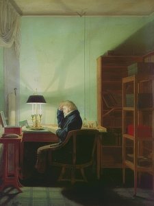 Czytelnik przy świetle lampy. 1814