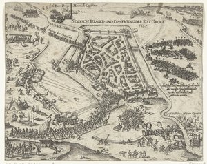 Oblężenie Grolu przez Frederika Hendrika, 1627 Stadische belager- und einnemung der stat Groll. 1627 (tytuł na obiekcie) autorstwa Georg Keller