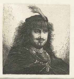 Autoportret (?) z czapką z pióropuszem i obniżoną szablą autorstwa Georg Leopold Hertel