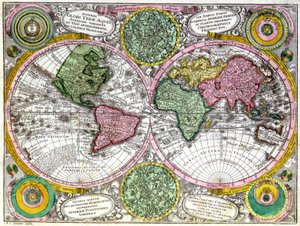 Mapa świata i planisfery niebieskiej autorstwa Georg Matthäus Seutter