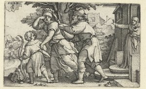 Abraham wypędza Hagar i Ismaela Historia Abrahama (tytuł serii) autorstwa Georg Pencz