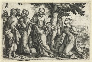 Chrystus uzdrawia krwawiącą kobietę Życie Chrystusa (tytuł serii) autorstwa Georg Pencz