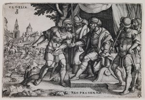 Cloelia i etruski król Porsenna, ok. 1536-37 (rycina) autorstwa Georg Pencz