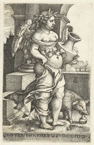 Obżarstwo (Gula) Gvla innvmeros occido (tytuł na obiekcie) Siedem grzechów głównych (tytuł serii) autorstwa Georg Pencz