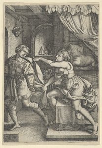 Józef i żona Potyfara, z Historii Józefa, 1546. autorstwa Georg Pencz