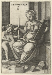 Geometria Geometria (tytuł na obiekcie) Siedem sztuk wyzwolonych (tytuł serii) autorstwa Georg Pencz