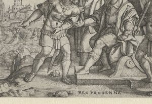 Porsenna słyszy, że Cloelia uciekła Rex Prosenna Cloelia (tytuł na obiekcie) Opowieści z wczesnej historii rzymskiej (tytuł serii) autorstwa Georg Pencz
