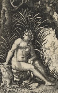 Prokrys i Cefalus, 1539 (rycina na papierze czerpanym) autorstwa Georg Pencz