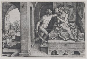 Tarquinius gwałci Lukrecję, ze scen z historii rzymskiej.