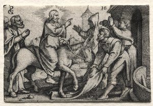 Życie Jezusa Chrystusa: Chrystus wjeżdżający do Jerozolimy, ok. godz. 1534-35. autorstwa Georg Pencz