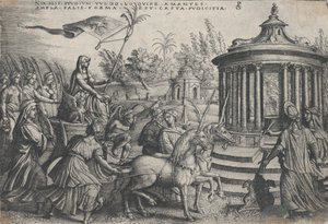 Triumf Czystości nad Miłością, z Triumfów Petrarki. autorstwa Georg Pencz
