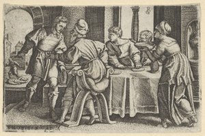 Tobiasz opuszczający stół, z The Story of Tobias, 1543. autorstwa Georg Pencz