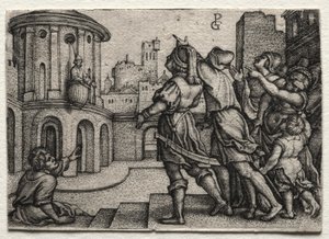 Wergiliusz wiszący w koszu autorstwa Georg Pencz