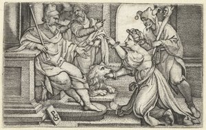 Kobieta deklaruje swoją niewinność pod przysięgą Usta Prawdy Bocca della Verita autorstwa Georg Pencz