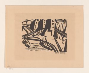Łodzie na nabrzeżu w mieście autorstwa Georg Schrimpf (signed by artist)